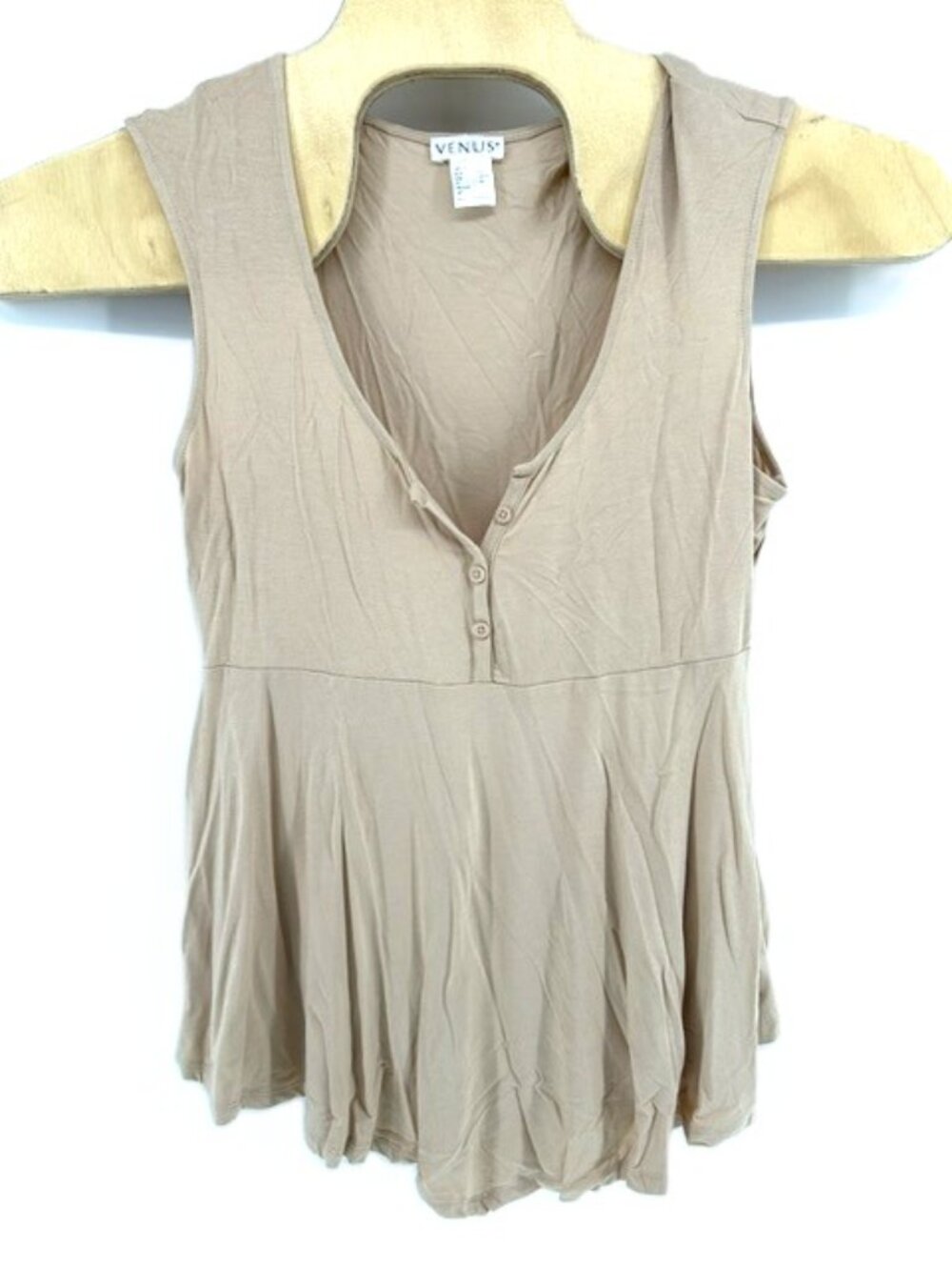 Venus Deep V Neck Babydoll Tank Top Size Large Sleeveless Ruffle  Button Detail